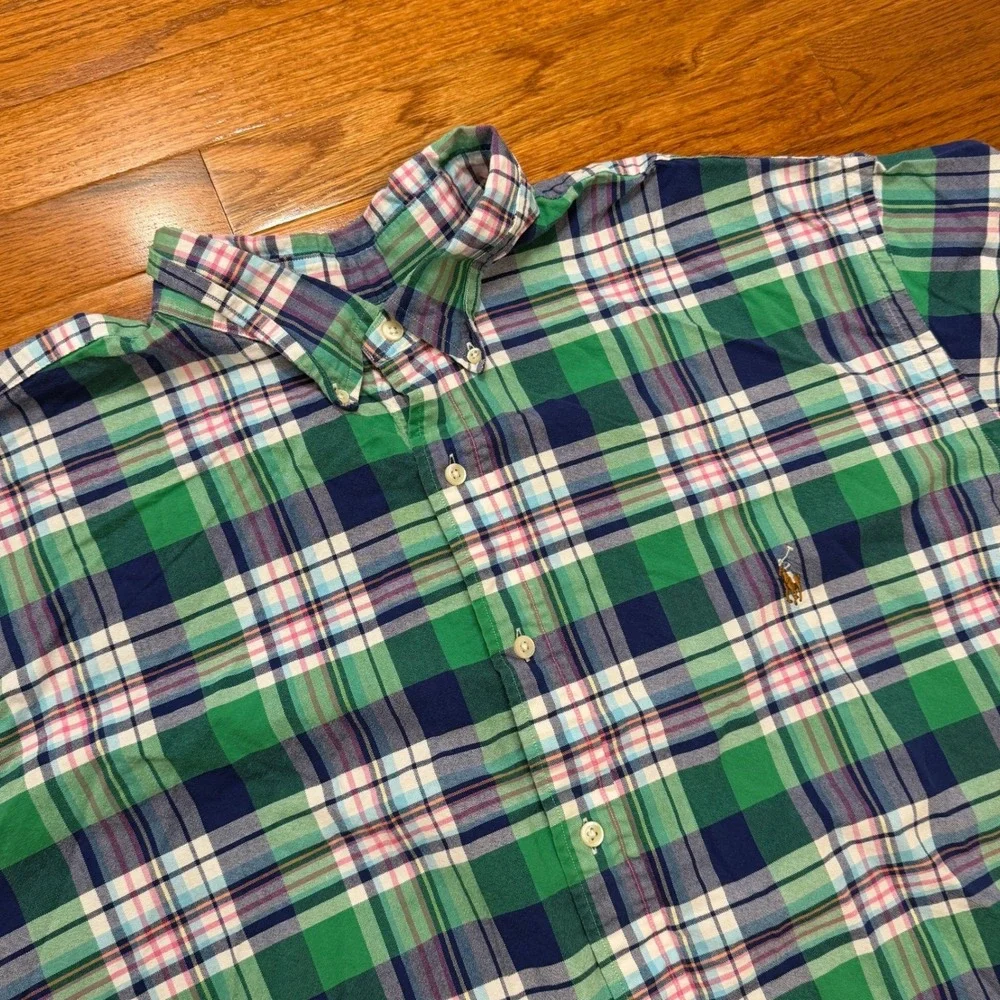 Polo Ralph Lauren Button-Down Shirt Mens 3XLT Madras Plaid Colorful Flesh Pony
